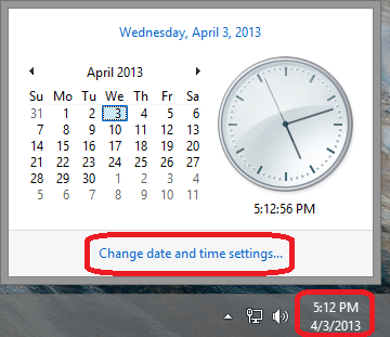 Windows 8 Taskbar, Date and Time